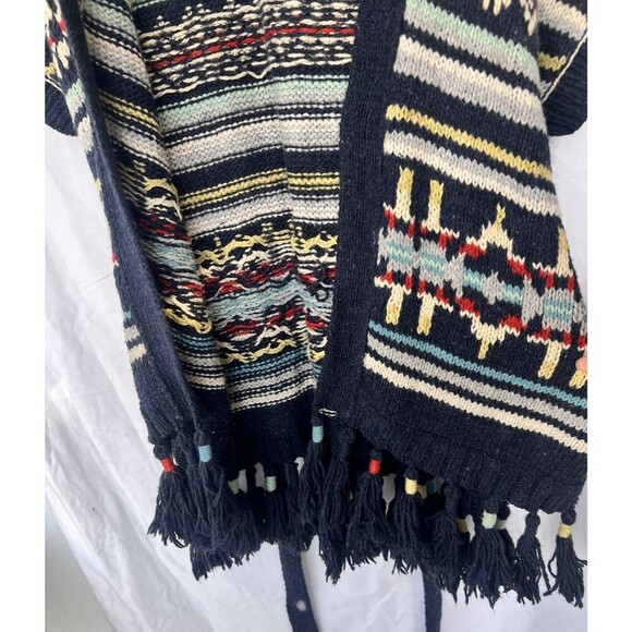 Hollister Navy Tribal Southwestern Belted Cardigan Vest Aztec Boho Western M/L - Picture 5 of 9